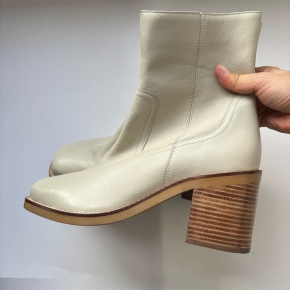 Anthropologie Seychelles Leather Turbulent Chunky Ankle Boot Cream Sz 8 - Picture 8 of 10